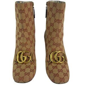 GUCCI Brown Canvas Logo Marmont Monogram Ankle Boots 37.5 - 7.5US